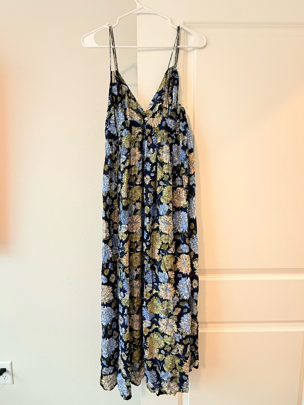 Blush Navy Floral Maxi Slip Dress with Blue & Green Accents - Picture 2 of 7